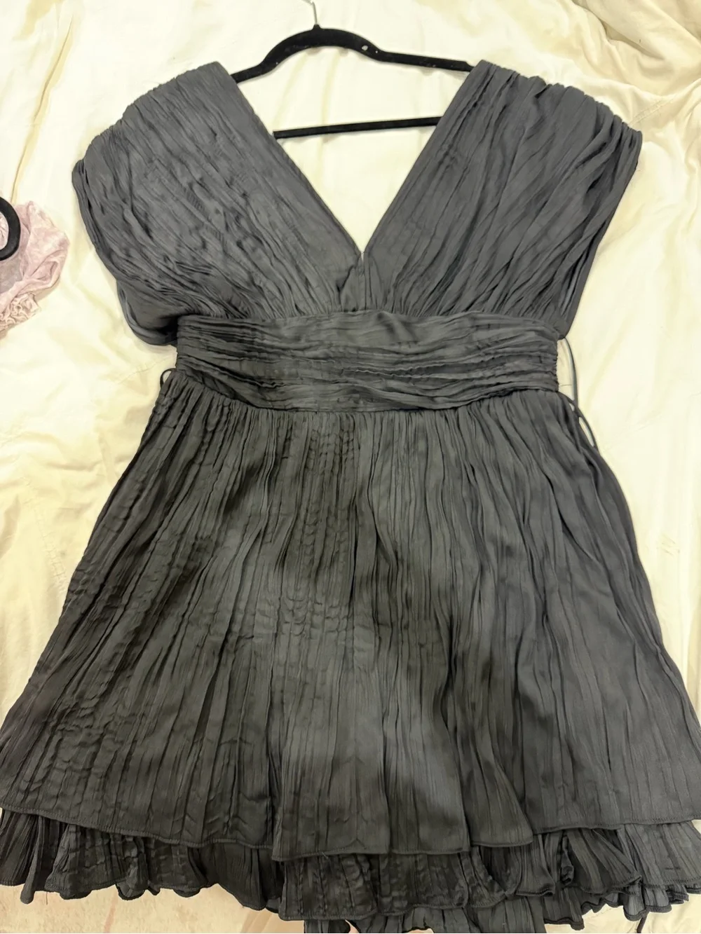 Free People Black Pleated V-Neck Mini Dress